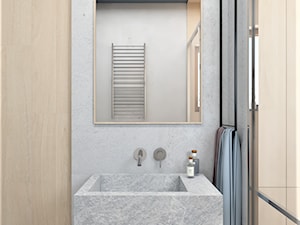 Mieszkanie lastryko Poznań - Mała z lustrem łazienka z oknem, styl minimalistyczny - zdjęcie od zonaarchitekci
