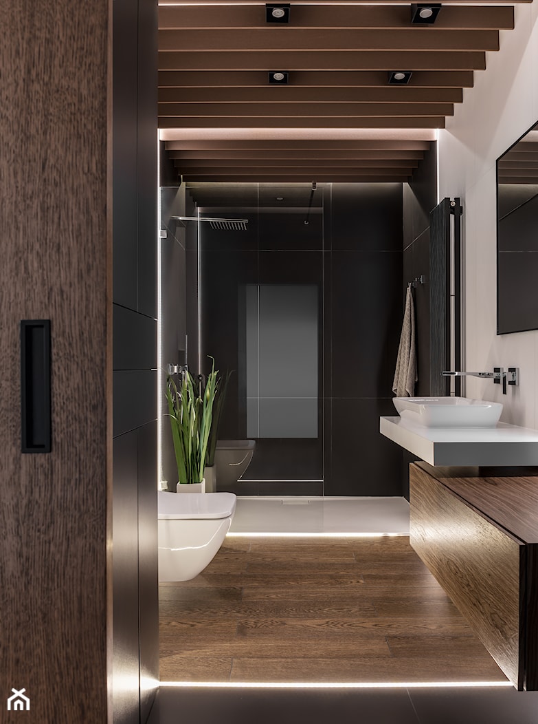 Mieszkanie dla mężczyzny - Średnia bez okna z lustrem z punktowym oświetleniem łazienka, styl nowoczesny - zdjęcie od zonaarchitekci - Homebook
