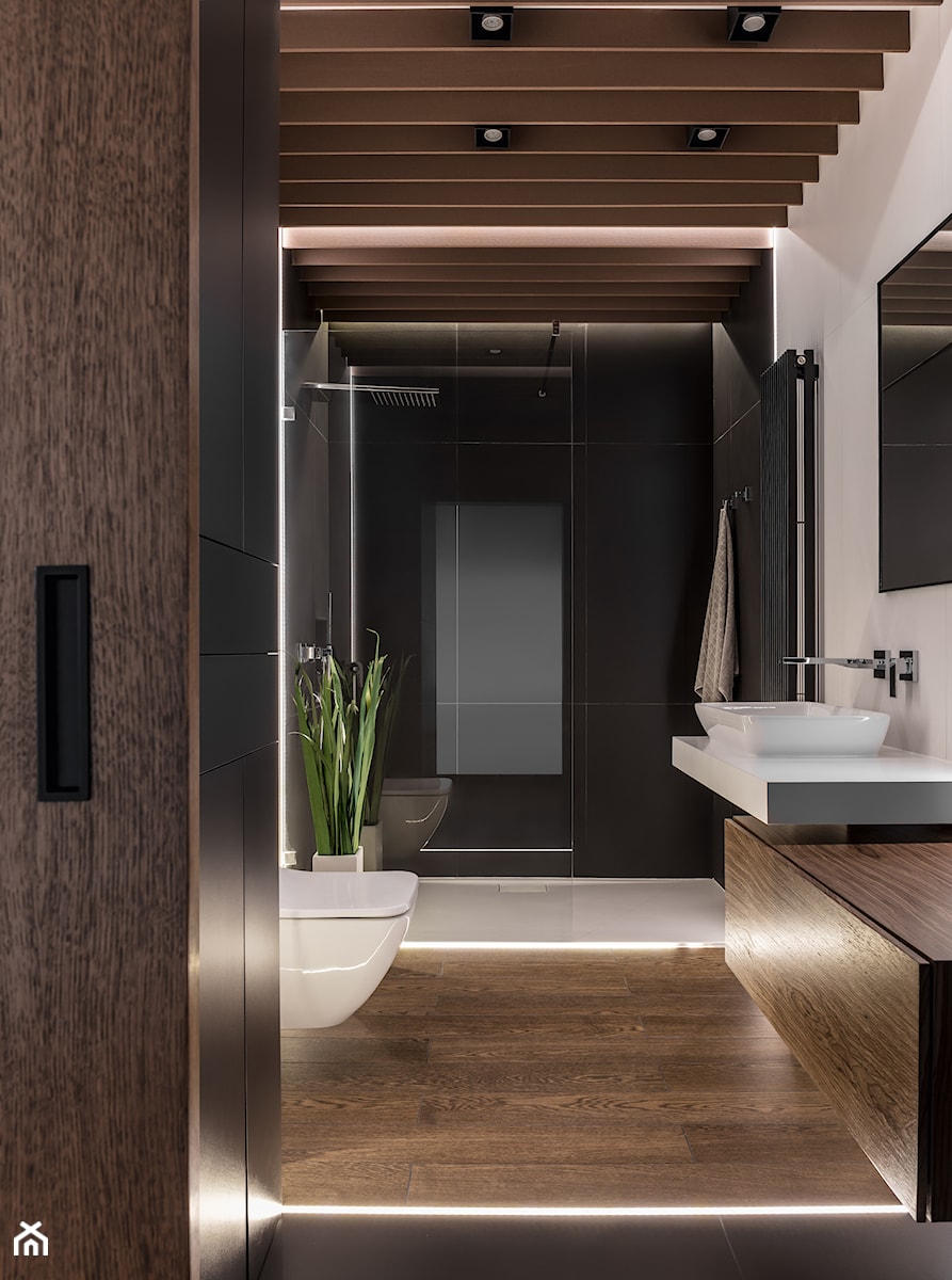 Mieszkanie dla mężczyzny - Średnia bez okna z lustrem z punktowym oświetleniem łazienka, styl nowoczesny - zdjęcie od zonaarchitekci