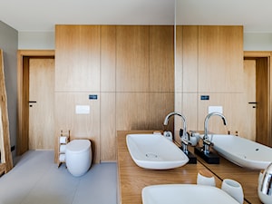 Dom własny - Średnia bez okna z lustrem z dwoma umywalkami łazienka - zdjęcie od zonaarchitekci