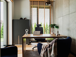 Dom własny - Średnie w osobnym pomieszczeniu beżowe białe biuro - zdjęcie od zonaarchitekci