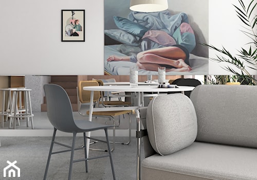 Mieszkanie lastryko Poznań - Średni biały salon z jadalnią, styl minimalistyczny - zdjęcie od zonaarchitekci