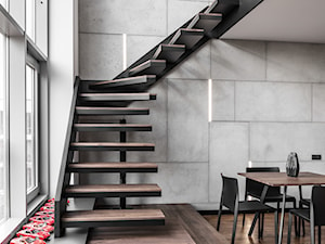 Mieszkanie dla mężczyzny - Średni biały szary salon z jadalnią, styl nowoczesny - zdjęcie od zonaarchitekci