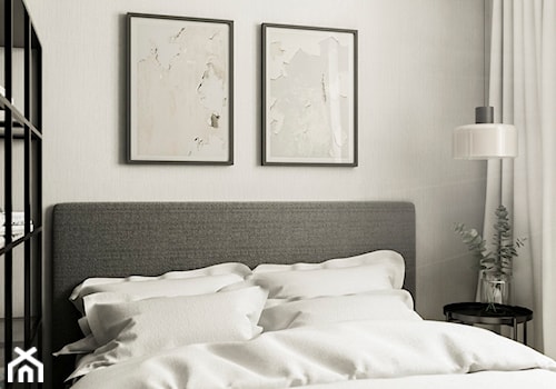 WNĘTRZA MIESZKANIA- GRODZISK MAZOWIECKI - Mała biała szara sypialnia, styl nowoczesny - zdjęcie od AP KWADRAT