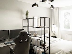 WNĘTRZA MIESZKANIA- GRODZISK MAZOWIECKI - Mała szara z biurkiem sypialnia, styl minimalistyczny - zdjęcie od AP KWADRAT