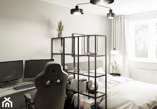 WNĘTRZA MIESZKANIA- GRODZISK MAZOWIECKI - Mała szara z biurkiem sypialnia, styl minimalistyczny - zdjęcie od AP KWADRAT