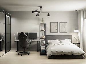 WNĘTRZA MIESZKANIA- GRODZISK MAZOWIECKI - Średnia biała z biurkiem sypialnia, styl minimalistyczny - zdjęcie od AP KWADRAT