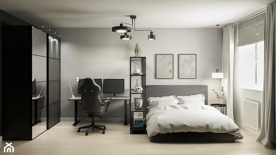 WNĘTRZA MIESZKANIA- GRODZISK MAZOWIECKI - Średnia biała z biurkiem sypialnia, styl minimalistyczny - zdjęcie od AP KWADRAT