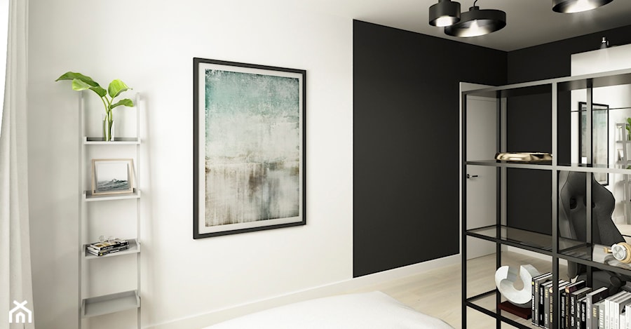 WNĘTRZA MIESZKANIA- GRODZISK MAZOWIECKI - Średnia biała czarna sypialnia, styl industrialny - zdjęcie od AP KWADRAT
