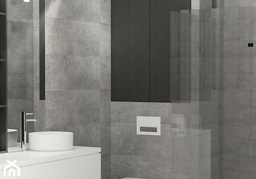 WNĘTRZA MIESZKANIA- GRODZISK MAZOWIECKI - Mała bez okna z lustrem z marmurową podłogą łazienka, styl minimalistyczny - zdjęcie od AP KWADRAT