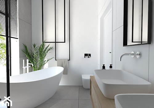 Dom pod Warszawą - Średnia z dwoma umywalkami łazienka z oknem, styl nowoczesny - zdjęcie od Dash Interiors