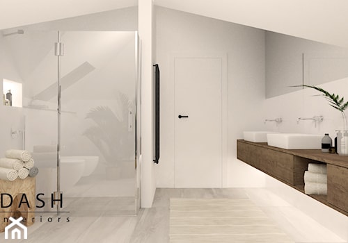 Dom pod Radomiem - Duża na poddaszu jako pokój kąpielowy z dwoma umywalkami łazienka, styl nowoczesny - zdjęcie od Dash Interiors
