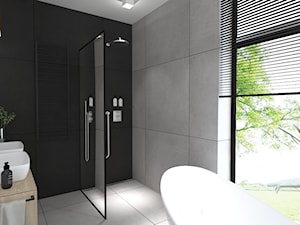 Dom pod Warszawą - Średnia z lustrem z dwoma umywalkami z punktowym oświetleniem łazienka z oknem, styl nowoczesny - zdjęcie od Dash Interiors