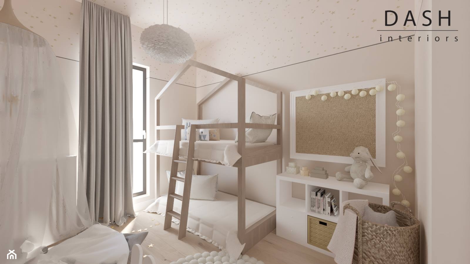 Mieszkanie na Wilanowie 2 - Średni beżowy biały pokój dziecka dla dziecka dla dziewczynki dla rodzeństwa, styl skandynawski - zdjęcie od Dash Interiors - Homebook
