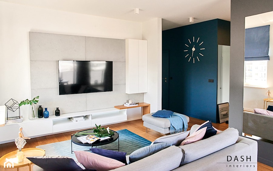 Mieszkanie na warszawskich Bielanach - Średni biały niebieski szary salon, styl nowoczesny - zdjęcie od Dash Interiors