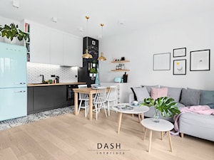 Mieszkanie na Wilanowie - Średni szary salon z kuchnią z jadalnią, styl skandynawski - zdjęcie od Dash Interiors