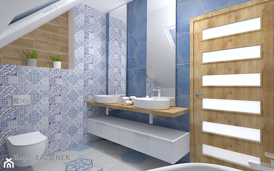 Niebieska łazienka z dwoma umywalkami - zdjęcie od Magia Łazienek