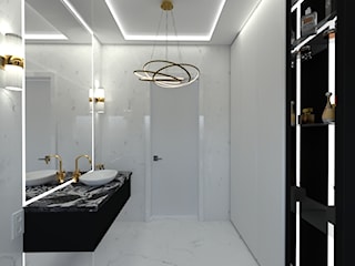 Czarno biała nowoczesna minimalistyczna  łazienka