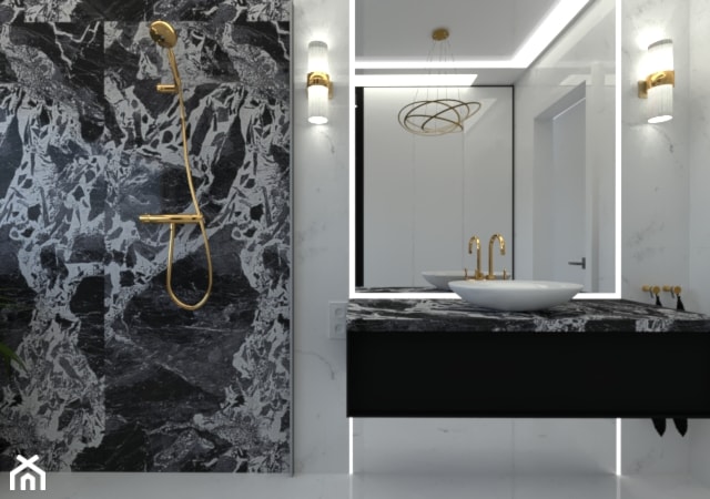 Czarno biała nowoczesna minimalistyczna  łazienka