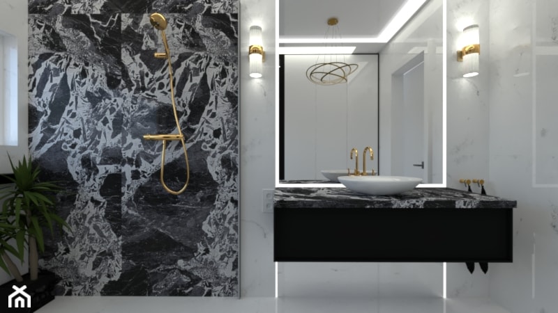 Nowoczesna minimalistyczna łazienka czarno biała - zdjęcie od Kinga Filek Intenement - Homebook