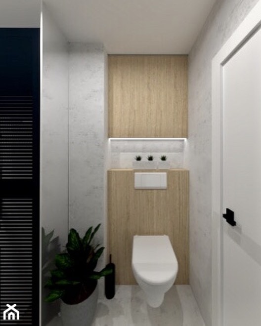Projekt wnętrza łazienki - beton, granat, metal i kwiaty doniczkowe - zdjęcie od Kinga Filek Intenement