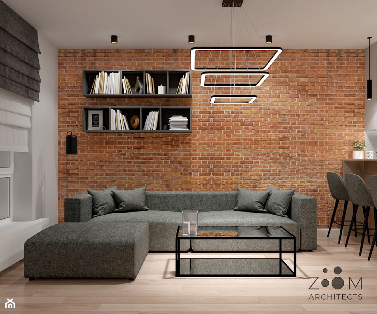 Nowoczesność z loftowymi akcentami - Średni szary salon z jadalnią, styl nowoczesny - zdjęcie od Zoom Architects - Homebook