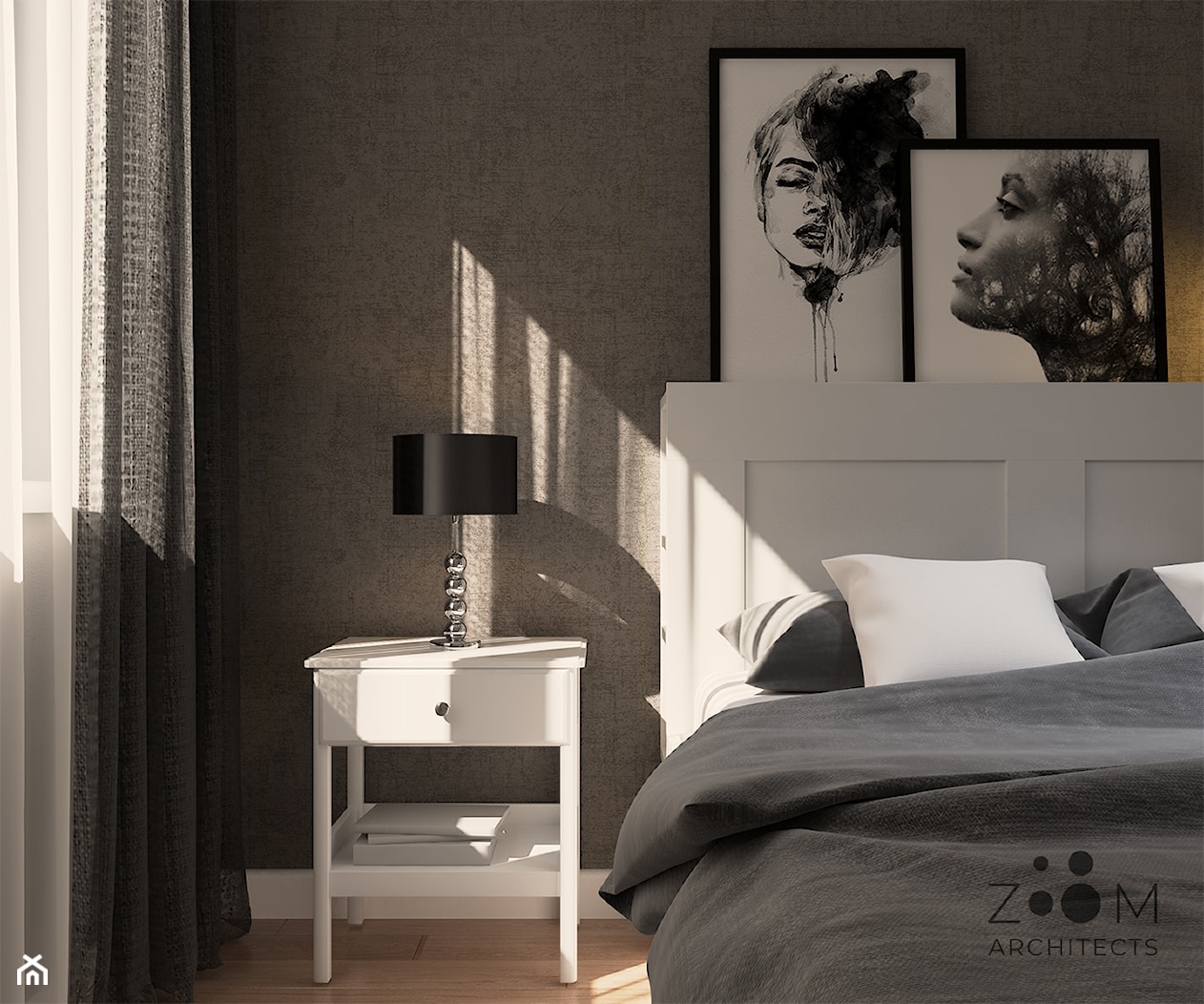 Przytulne szarości pod wynajem - Sypialnia, styl glamour - zdjęcie od Zoom Architects - Homebook