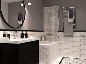 Przytulne szarości pod wynajem - Średnia bez okna z lustrem z punktowym oświetleniem łazienka, styl glamour - zdjęcie od Zoom Architects
