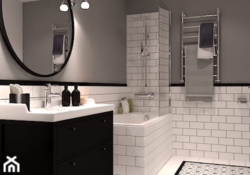 Przytulne szarości pod wynajem - Średnia bez okna z lustrem z punktowym oświetleniem łazienka, styl glamour - zdjęcie od Zoom Architects