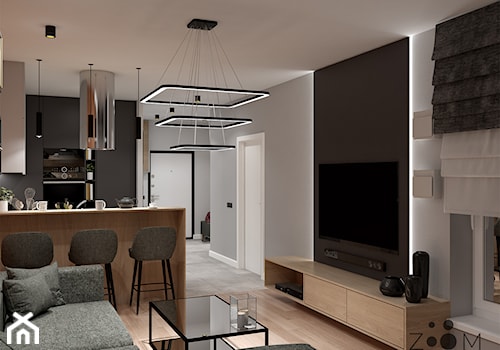 Nowoczesność z loftowymi akcentami - Średni czarny szary salon z kuchnią z jadalnią, styl nowoczesny - zdjęcie od Zoom Architects