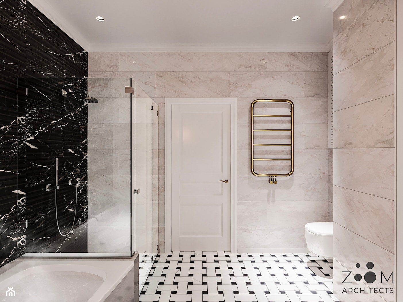 Klasyczne beże - Średnia bez okna z punktowym oświetleniem łazienka, styl glamour - zdjęcie od Zoom Architects - Homebook