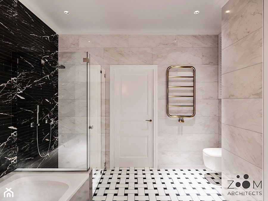 Klasyczne beże - Średnia bez okna z punktowym oświetleniem łazienka, styl glamour - zdjęcie od Zoom Architects