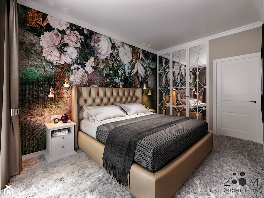 Klasyczne beże - Średnia czarna szara sypialnia, styl glamour - zdjęcie od Zoom Architects