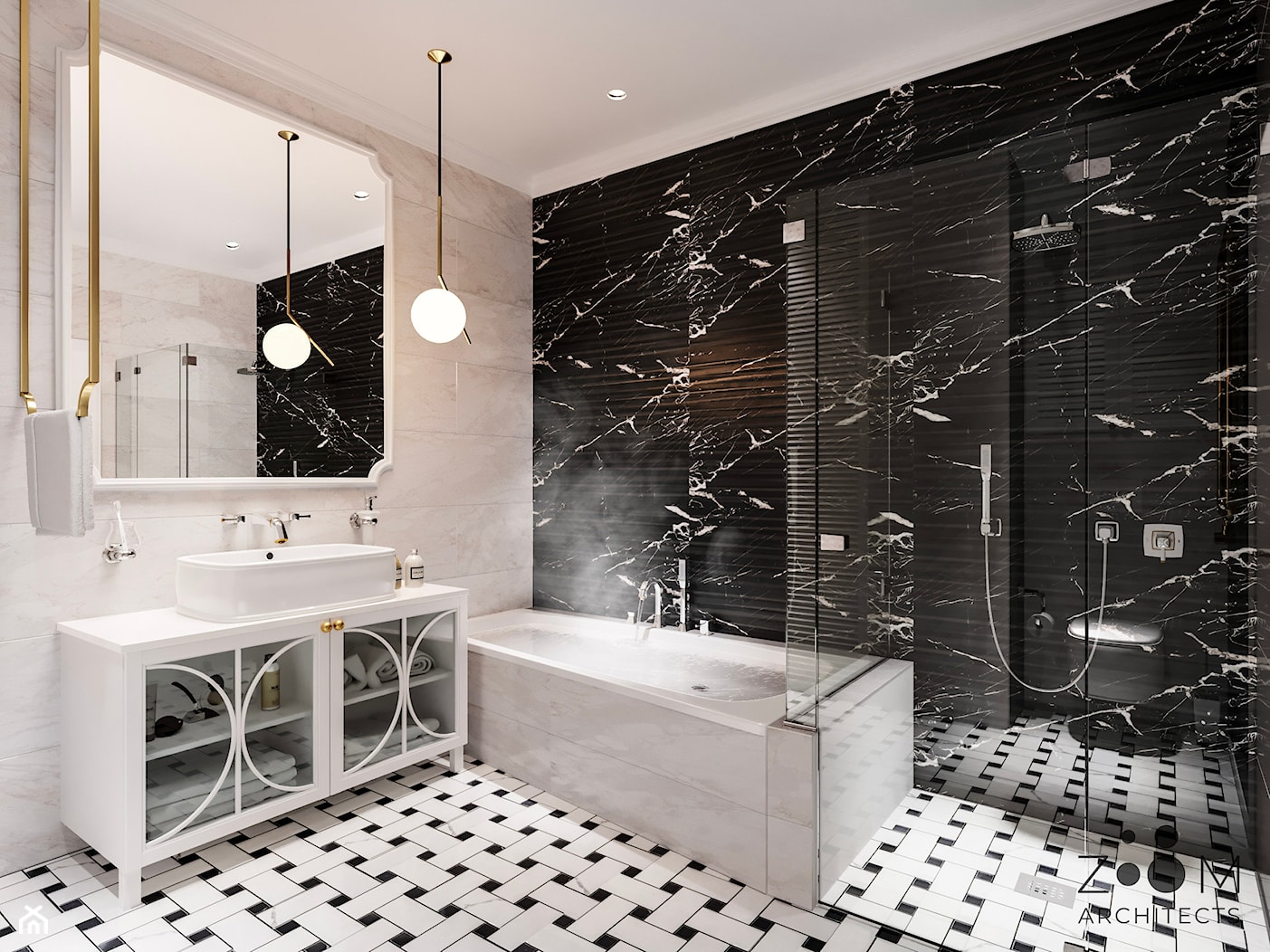 Klasyczne beże - Średnia bez okna z lustrem z punktowym oświetleniem łazienka, styl glamour - zdjęcie od Zoom Architects - Homebook