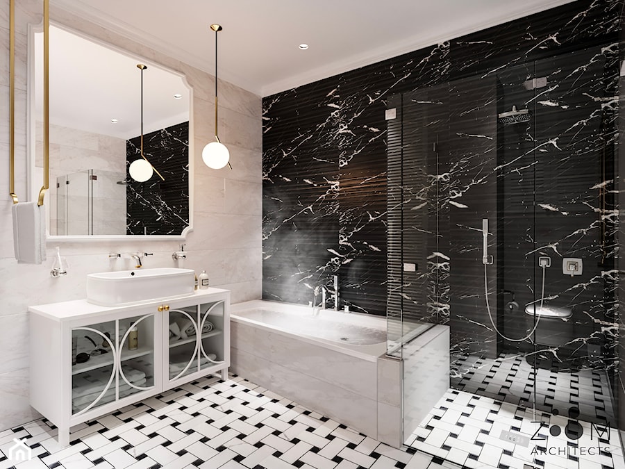 Klasyczne beże - Średnia bez okna z lustrem z punktowym oświetleniem łazienka, styl glamour - zdjęcie od Zoom Architects