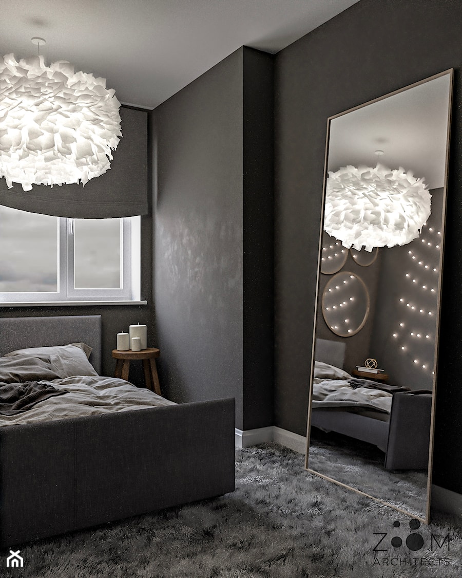 Boho klimaty na Okęciu - Mała czarna sypialnia - zdjęcie od Zoom Architects