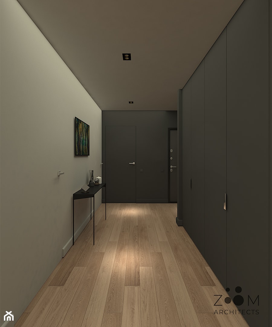 Grafitowe wnętrze z elementami drewna - Hol / przedpokój, styl nowoczesny - zdjęcie od Zoom Architects