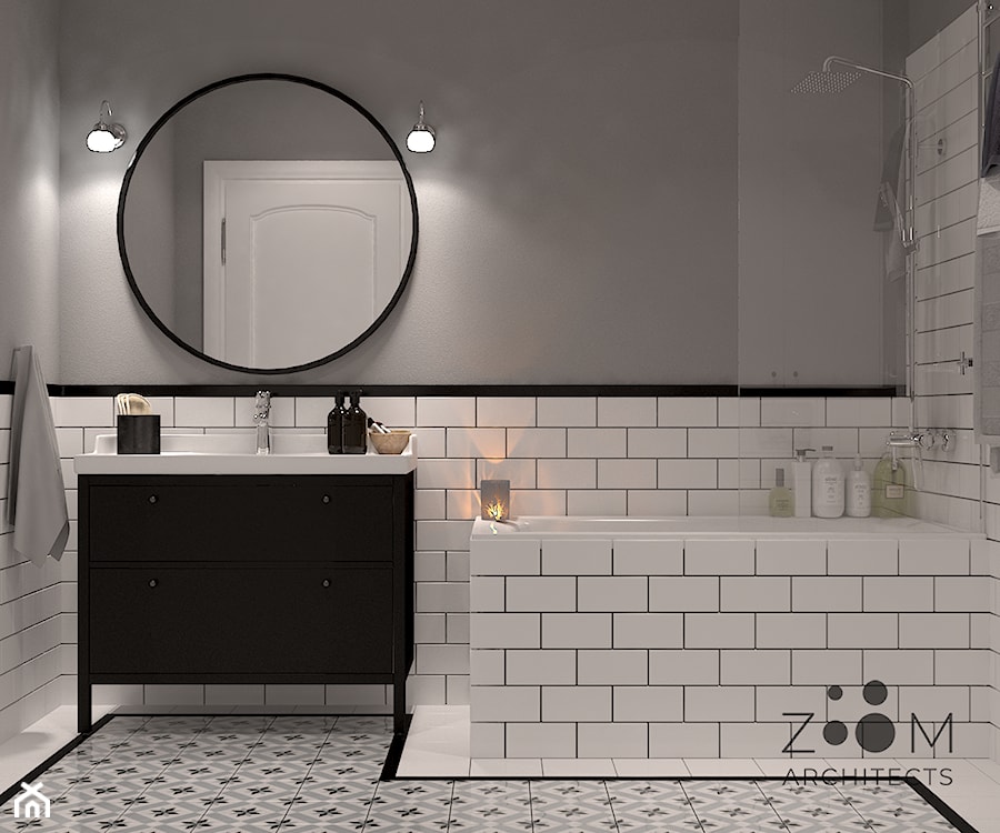 Przytulne szarości pod wynajem - Mała bez okna z lustrem łazienka, styl glamour - zdjęcie od Zoom Architects