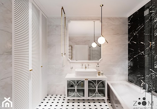 Klasyczne beże - Średnia bez okna z lustrem z punktowym oświetleniem łazienka, styl glamour - zdjęcie od Zoom Architects