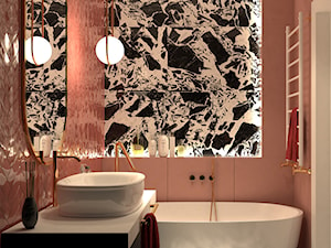W kobiecych barwach - Mała bez okna z lustrem z marmurową podłogą łazienka, styl glamour - zdjęcie od Zoom Architects