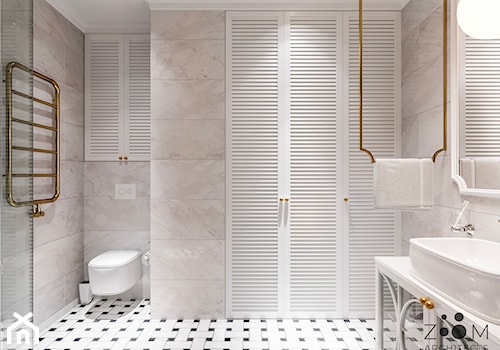 Klasyczne beże - Średnia bez okna z lustrem łazienka, styl glamour - zdjęcie od Zoom Architects