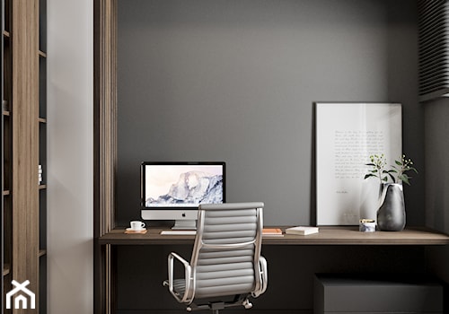 Apartament Nad Wisłą - Średnie w osobnym pomieszczeniu z zabudowanym biurkiem beżowe szare biuro, styl nowoczesny - zdjęcie od LINEUP STUDIO