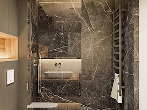 Akcenty na 40mkw - Mała bez okna z marmurową podłogą z punktowym oświetleniem łazienka, styl nowoczesny - zdjęcie od LINEUP STUDIO