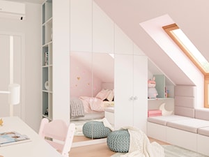 Dom jednorodzinny pod Krakowem - Duży biały różowy pokój dziecka dla nastolatka dla dziewczynki, styl nowoczesny - zdjęcie od LINEUP STUDIO