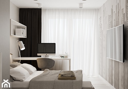 Mieszkanie w Krakowie - Mały biały szary pokój dziecka dla nastolatka, styl nowoczesny - zdjęcie od LINEUP STUDIO