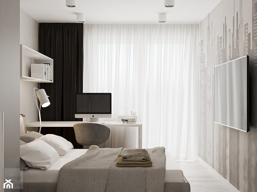Mieszkanie w Krakowie - Mały biały szary pokój dziecka dla nastolatka, styl nowoczesny - zdjęcie od LINEUP STUDIO