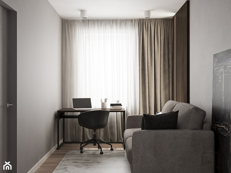 Apartament Nad Wisłą - Małe z sofą szare biuro, styl nowoczesny - zdjęcie od LINEUP STUDIO