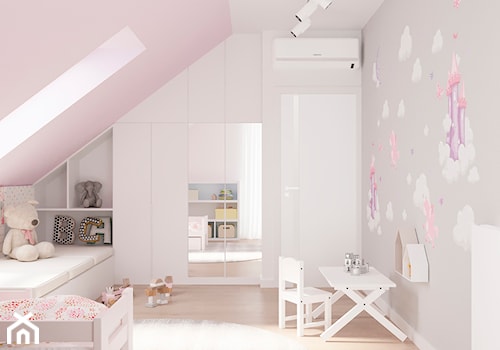 Dom jednorodzinny pod Krakowem - Duży różowy szary pokój dziecka dla dziecka dla dziewczynki, styl nowoczesny - zdjęcie od LINEUP STUDIO