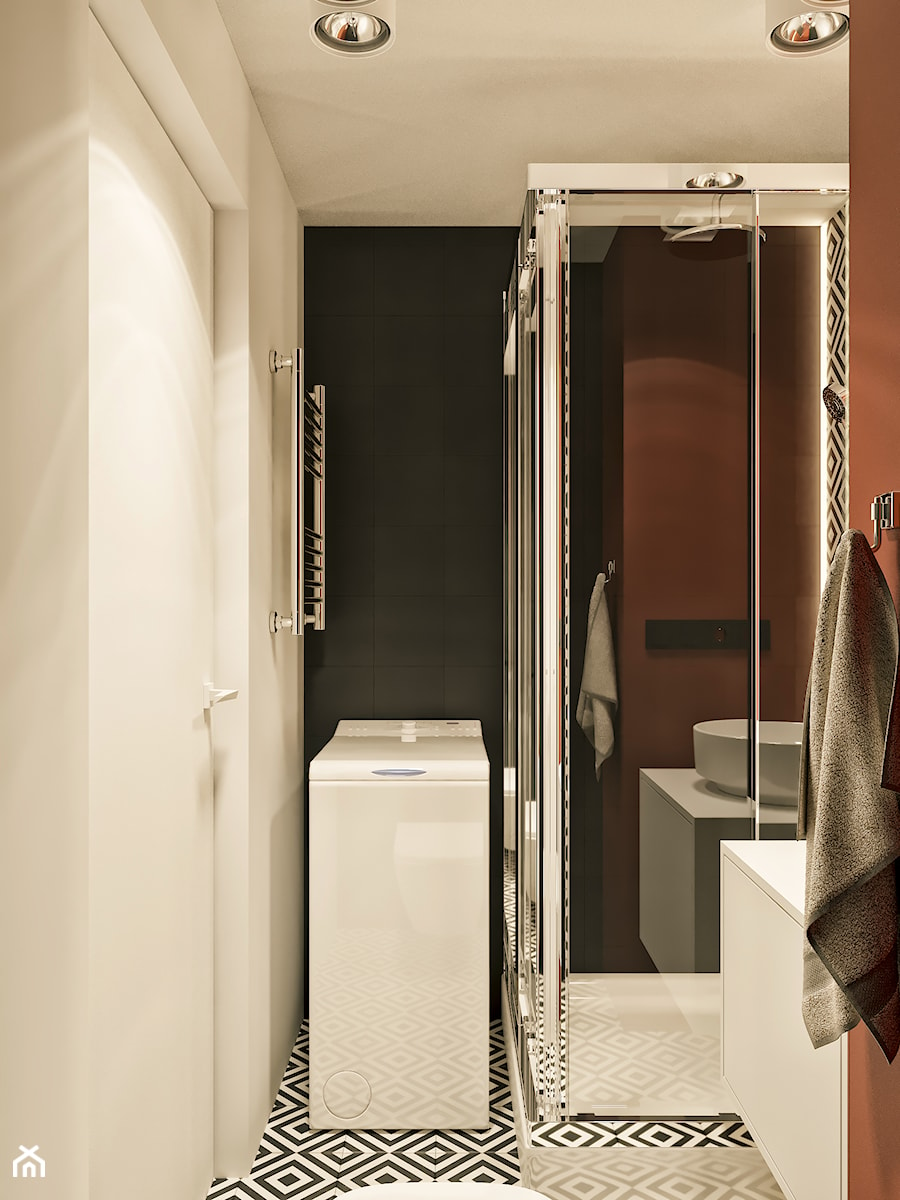 MINImum powieszchni, MAXImum funkcjonalności - Średnia bez okna z pralką / suszarką łazienka, styl nowoczesny - zdjęcie od LINEUP STUDIO