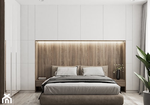 Mieszkanie w Warszawie - Średnia beżowa biała sypialnia, styl nowoczesny - zdjęcie od LINEUP STUDIO